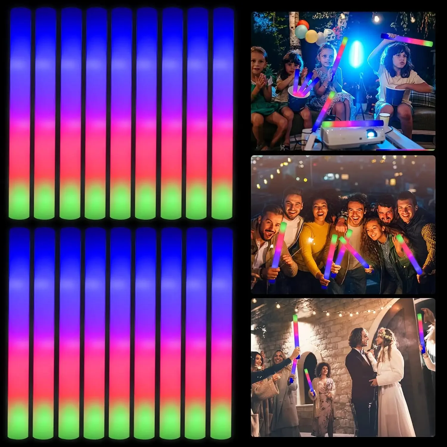 Flashing Led Foam Sticks Party - 1Z-50個入り LEDフォームグロースティック クリスマスウェディング用 3モード カラフル点滅 バレンタインデー