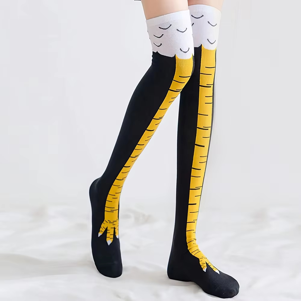 Funny Chicken Leg Socks - 女性腿の高ストッキング鶏の足プリントロングソックスオーバーニーソックスおかしいノベルティ靴下漫画動物足ストッキング