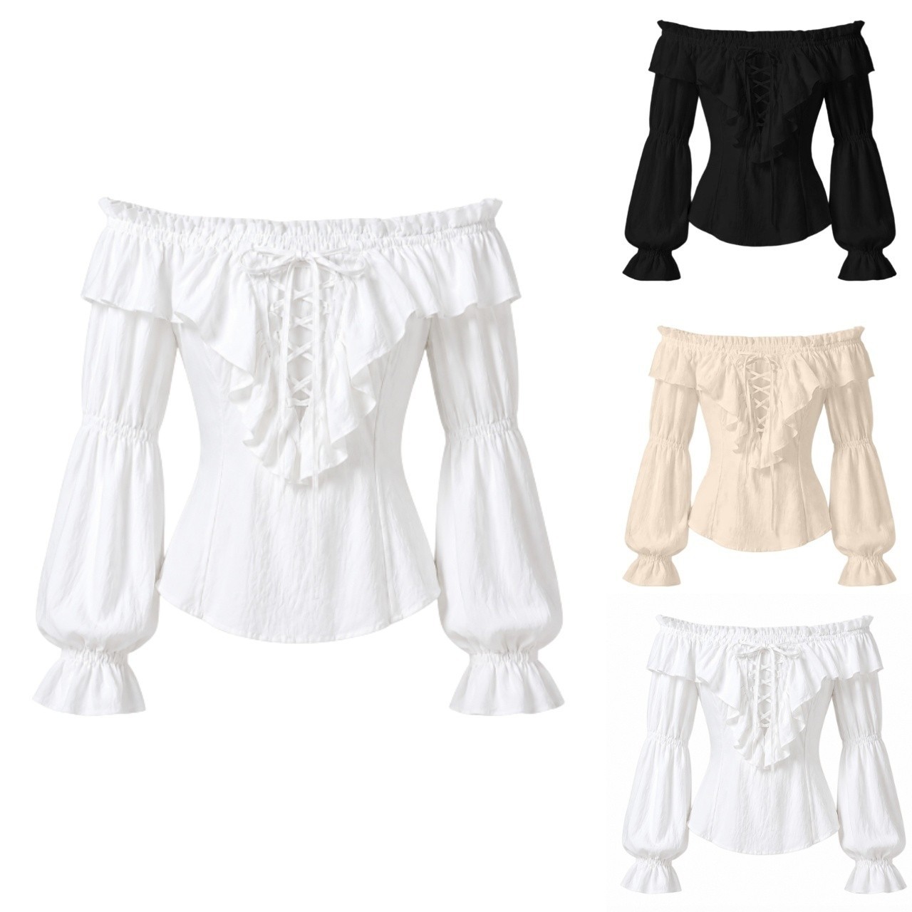 海賊ブラウス 女性用 中世農民コスチューム オフショルダーシ - Costumes のレビューと価格