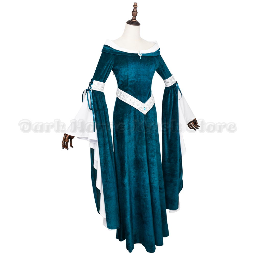 女性用中世ルネッサンス風エルフスタイルオフショルダーグリーン - Medieval Renaissance Dress Women のレビューと価格