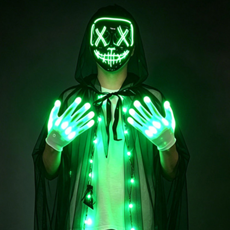 LEDスカルマスク ライトアップグローブセット ネオンスケル - Led Purge Mask Halloween のレビューと価格