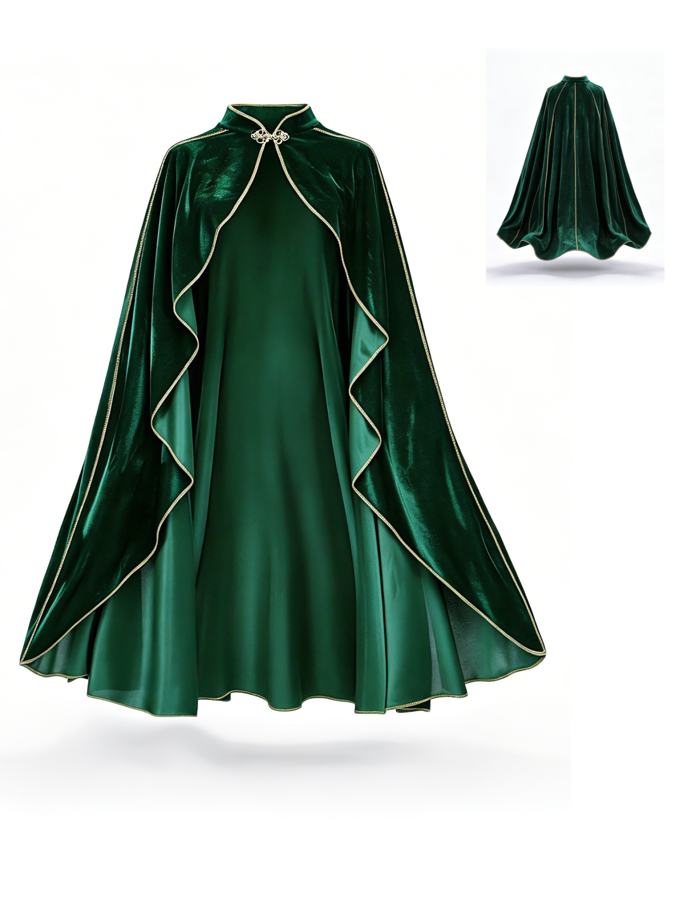 女性用ヴィンテージグリーンベルベットケープマント、ゴールドト - Medieval Renaissance Dress Women のレビューと価格