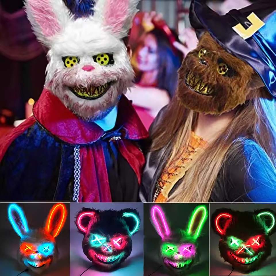 LEDブラッディラビットマスク 光る殺人黒熊マスク ハロウィ - Led Purge Mask Halloween のレビューと価格