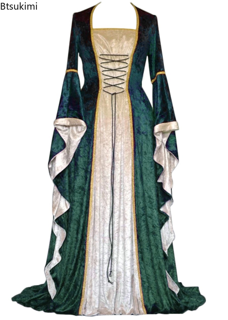 女性のルネッサンス中世レトロ宮廷衣装ドレス、レースアップロン - Medieval Renaissance Dress Women のレビューと価格